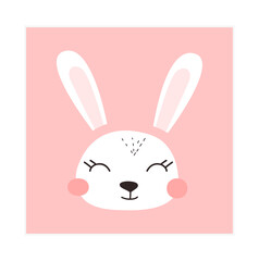 Trendy cute rabbit. Funny animal face. Perfect for textiles, prints, posters and more. Isolated and grouped. Colorful Cartoon Flat Vector Illustration