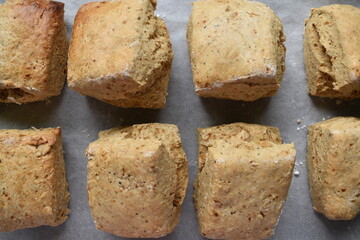 Baking biscuit or scone on oven sheet