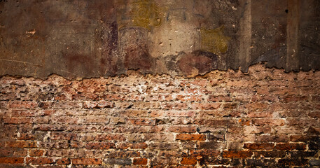 Old broken brick wall background