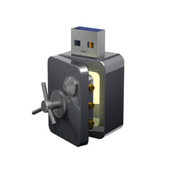USB 3 Open Door Bank Vault Safe on Isolated White Background - 3D Illustration 