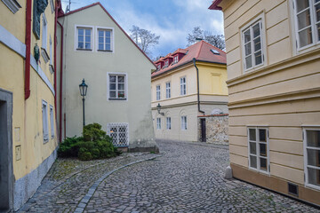 Fototapeta na wymiar Old streets in New World in Prague in the Czech Republic
