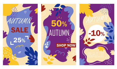 Obraz na płótnie Canvas Autumn Sale Instagram Stories. Floral Style Vector Illustration 