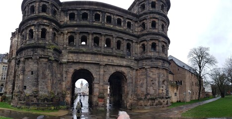Roman City Gate Porta Nigra (Black Gate) in Trier, Germany United Nations Historic Landmark 