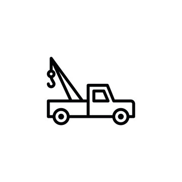 tow truck icon with line or outline style. vehicle or transport icon stock