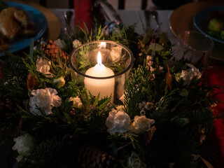 A table beautifully set up for a winter celebration