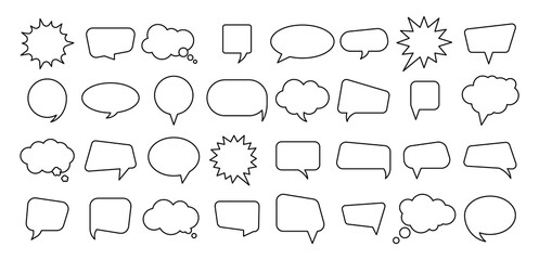 Empty linear speech bubbles set. Dialog balloon icons. Bubbles different shapes. Vector flat style.Графика и иллюстрации