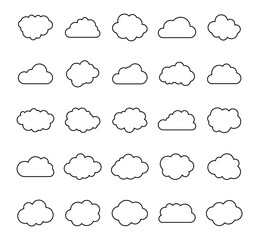 Clouds linear icons. Cloud symbols set . Vector flat style.