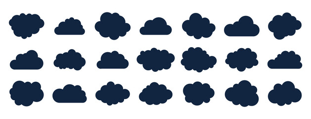 Cloud icons set. Clouds black symbol. Vector flat style.