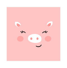 Trendy cute Pig Funny animal face. Perfect for textiles, prints, posters and more. Isolated and grouped. Colorful Cartoon Flat Vector Illustration