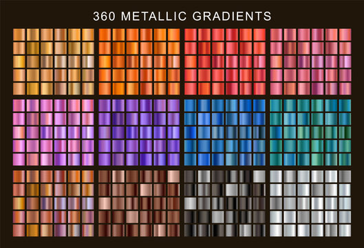 Big set of colorful metallic gradients. Collection metallic textures.