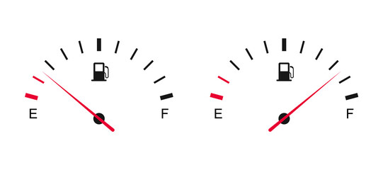 Fuel gauge. Fuel tank full and empty. Car dashboard. Gasoline meter. © TMvectorart