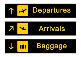 Fototapeta premium Airport signs set. Airport direction banners.