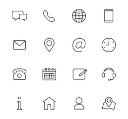 Contact us thin line icons. Communication signs. Vector web icons.