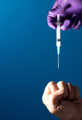 Denial of medical vaccination concept. Stop the medical injection. Refuse the vaccine medication....
