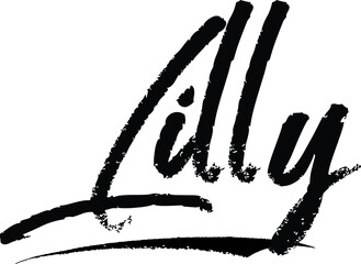 Lilly-Female name Brush Calligraphy on White Background - obrazy, fototapety, plakaty