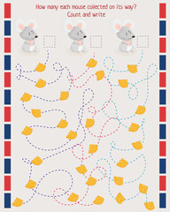 Obraz premium math game for children. Count and write down how much cheese each mouse collected on its way