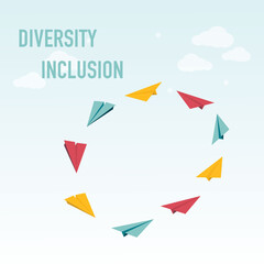 Paper planes flying in the blue sky, diversity and inclusion concept vector for business and presentation