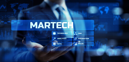 MARTECH, Marketing technology business concept on virtual screen dashboard.