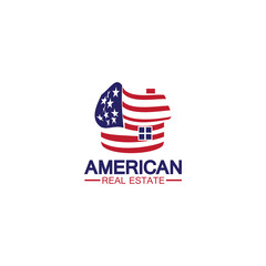 home house american flag real estate logo vector illustration