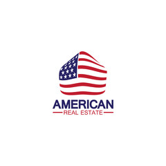 home house american flag real estate logo vector illustration