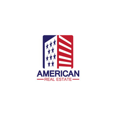 home house american flag real estate logo vector illustration