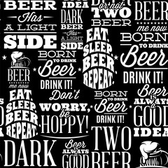 Seamless backdrop with quotes on theme of Beer. Black background
