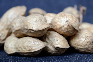 Freshly harvested peanuts in shell closeup. Shallow depth of field