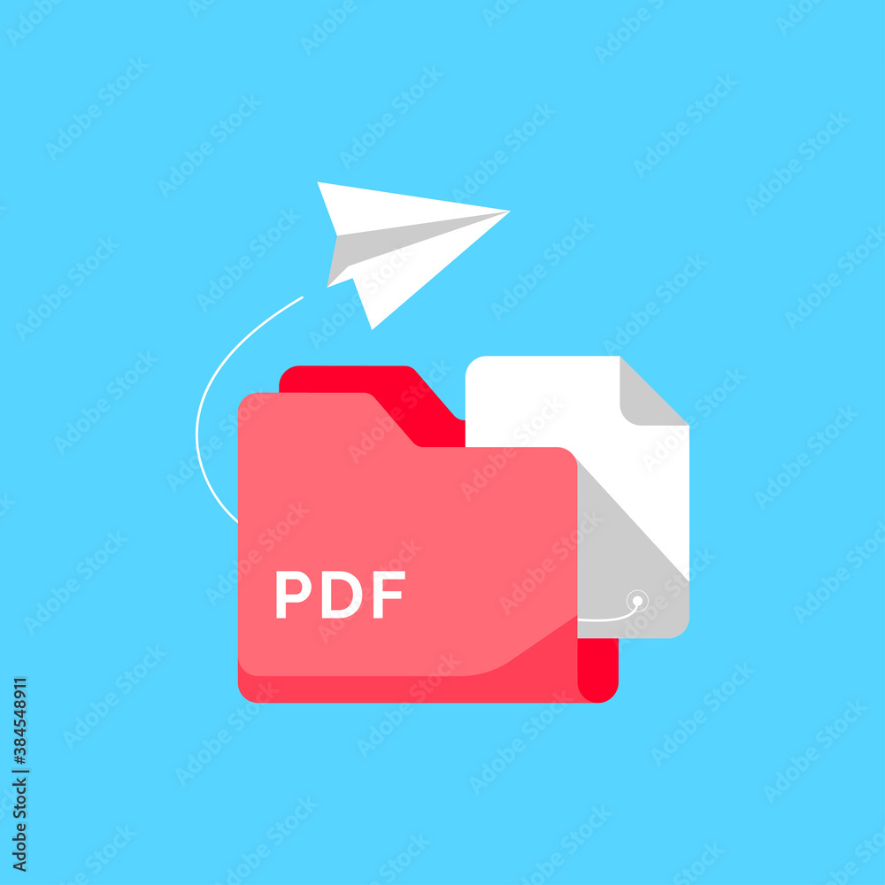 Poster share or send with pdf document file format concept metaphor illustration flat design vector. simple