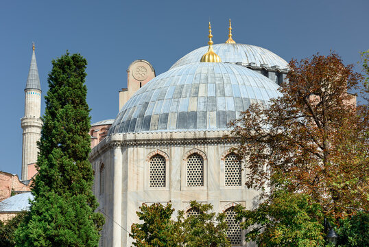 Dome Of Of Murad III Mausoleum And Hagia Sophia Cathedral. City Of Istanbul, Turkey.