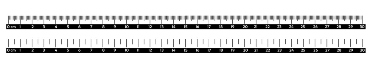 Marking rulers black and white on a white background 30 centimeters