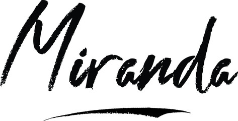 Obraz premium Miranda Female name Modern Brush Calligraphy on White Background