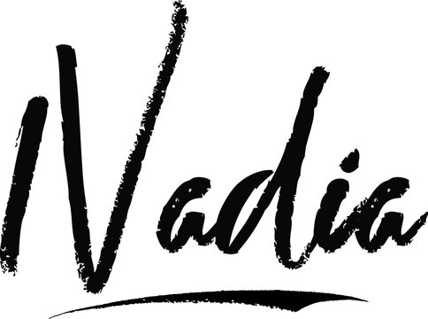 Nadia Female name Modern Brush Calligraphy on White Background