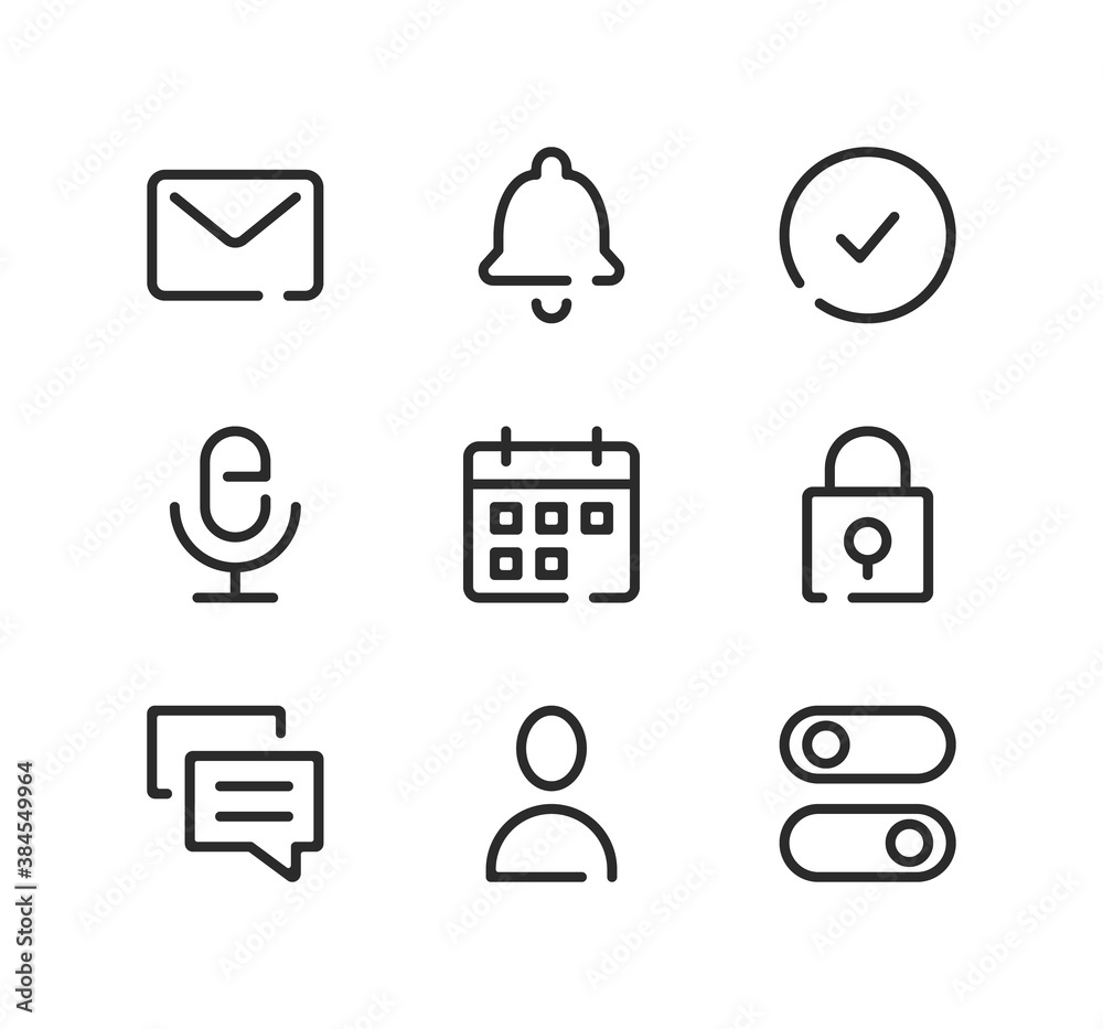 Poster mobile app interface line icons set. modern graphic design concepts, black stroke linear symbols, si