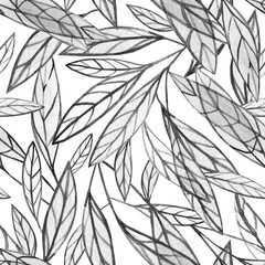 Seamless pattern. Graphic leaves on a white background.
