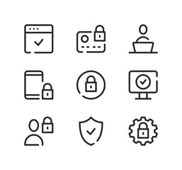 Cybersecurity line icons set. Modern graphic design concepts, black stroke linear symbols, simple outline elements collection. Vector line icons