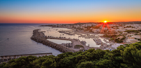 Amazing sunset over the most south corner of Italy, Marina di Leuca