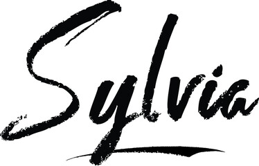 Sylvia Female name Modern Brush Calligraphy on White Background