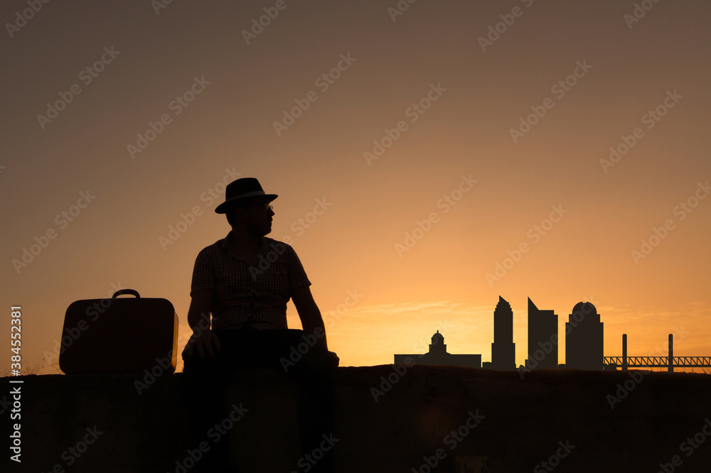 Sticker man in front of sacramento city skyline