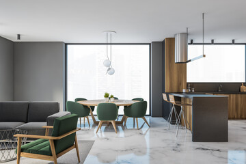 Modern gray and wooden living room interior