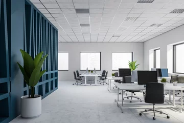Foto op Plexiglas Modern white and blue open space office interior © ImageFlow