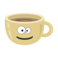 Coffee cup on white isolated background. Espresso. Black coffee icon. Vector. Funny cup with a emotion