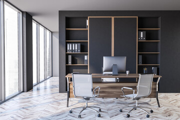 Modern gray CEO office interior