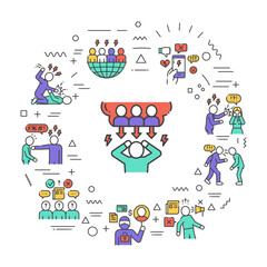 web banner. Infographics with linear icons on white background. Creative idea concept. Isolated outline color illustration.