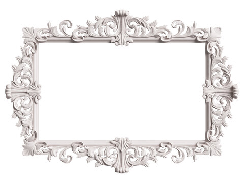 Classic white frame with ornament decor isolated on white background