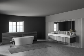 Fototapeta na wymiar Modern gray and wooden bathroom corner
