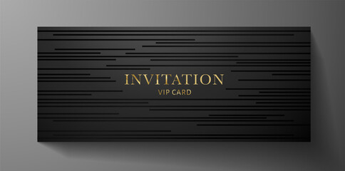 Premium invite VIP card template with black horizontal line pattern on background. Deluxe stripe texture useful for holiday invitation design (formal event), luxury gift certificate, voucher