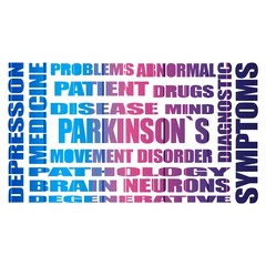 Parkinsons syndrome disease tags cloud. Concept of medicine