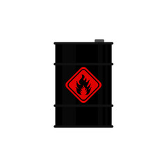 Oil barrel and red fire sign on white background