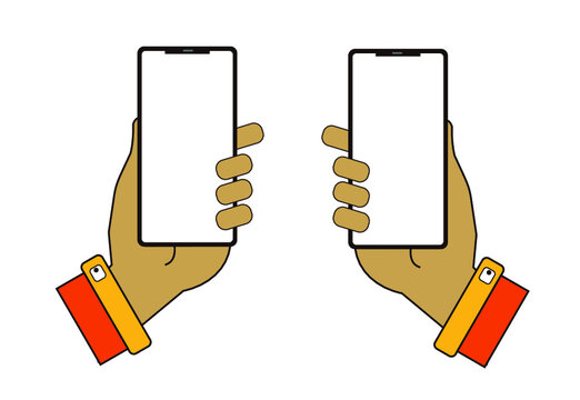 Hand h&auml;lt Handy, Mobile Phone Line Icon. Hand holding smartphone