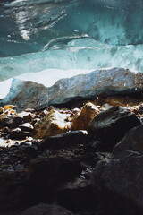 melting glacier on top of a mountain. ice.